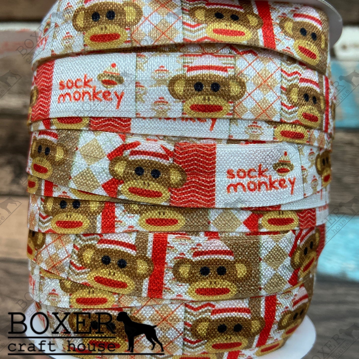 Sock Monkey 5/8 Fold Over Elastic 1 Yard