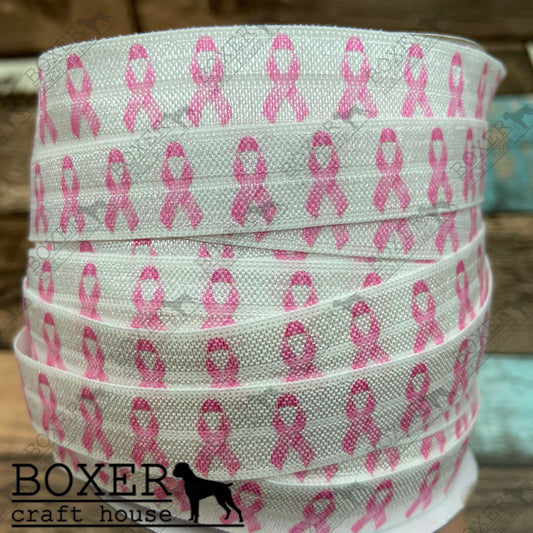 Pink Ribbons-2.0 5/8 Fold Over Elastic 1 Yard