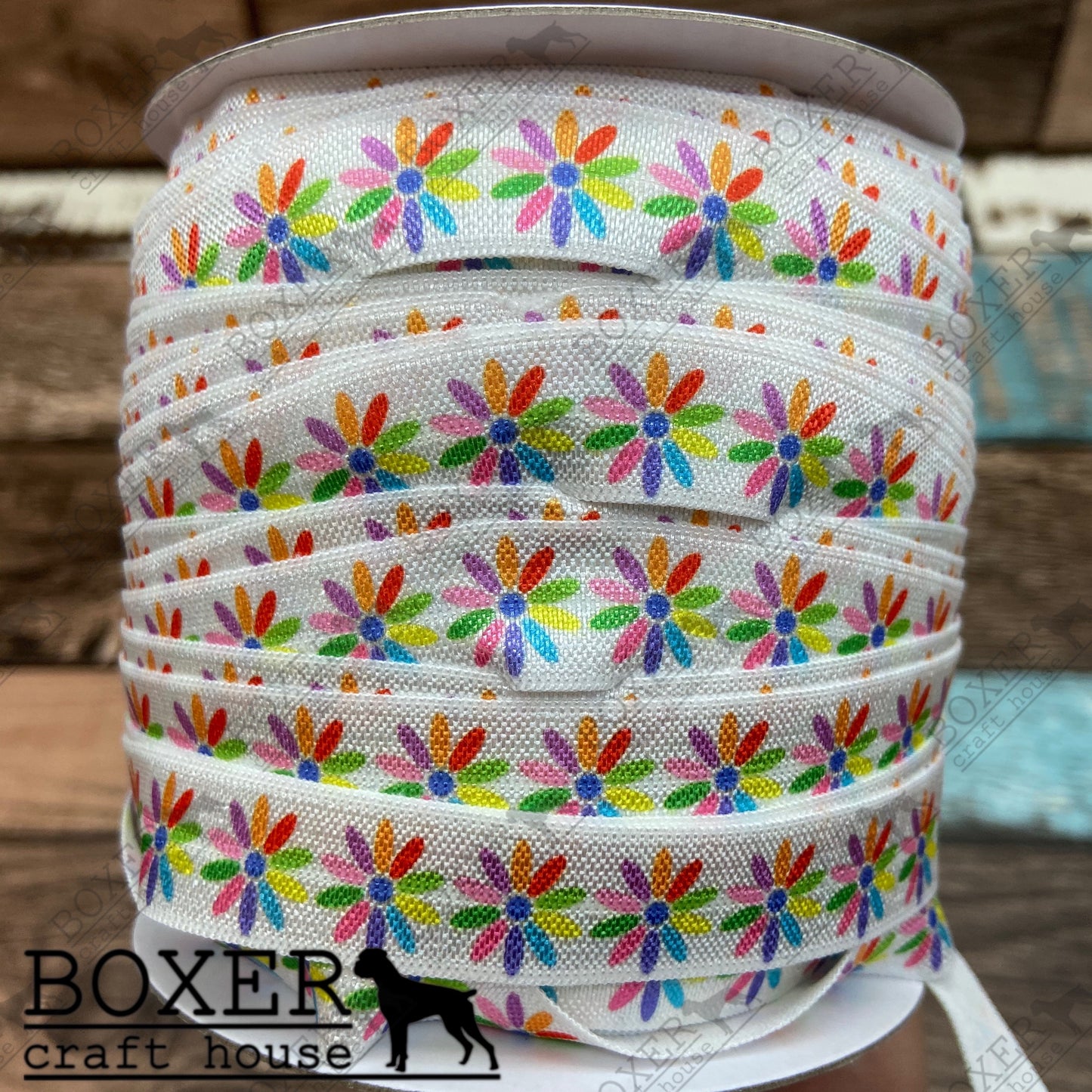Colorful Flowers 5/8 Fold Over Elastic 1 Yard