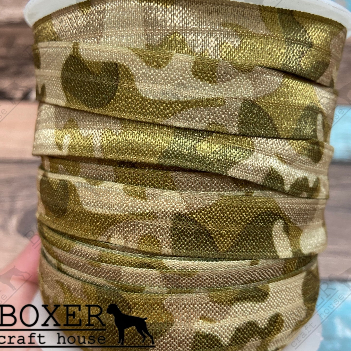 Green Camouflage FOE 5/8 Fold Over Elastic 1 Yard