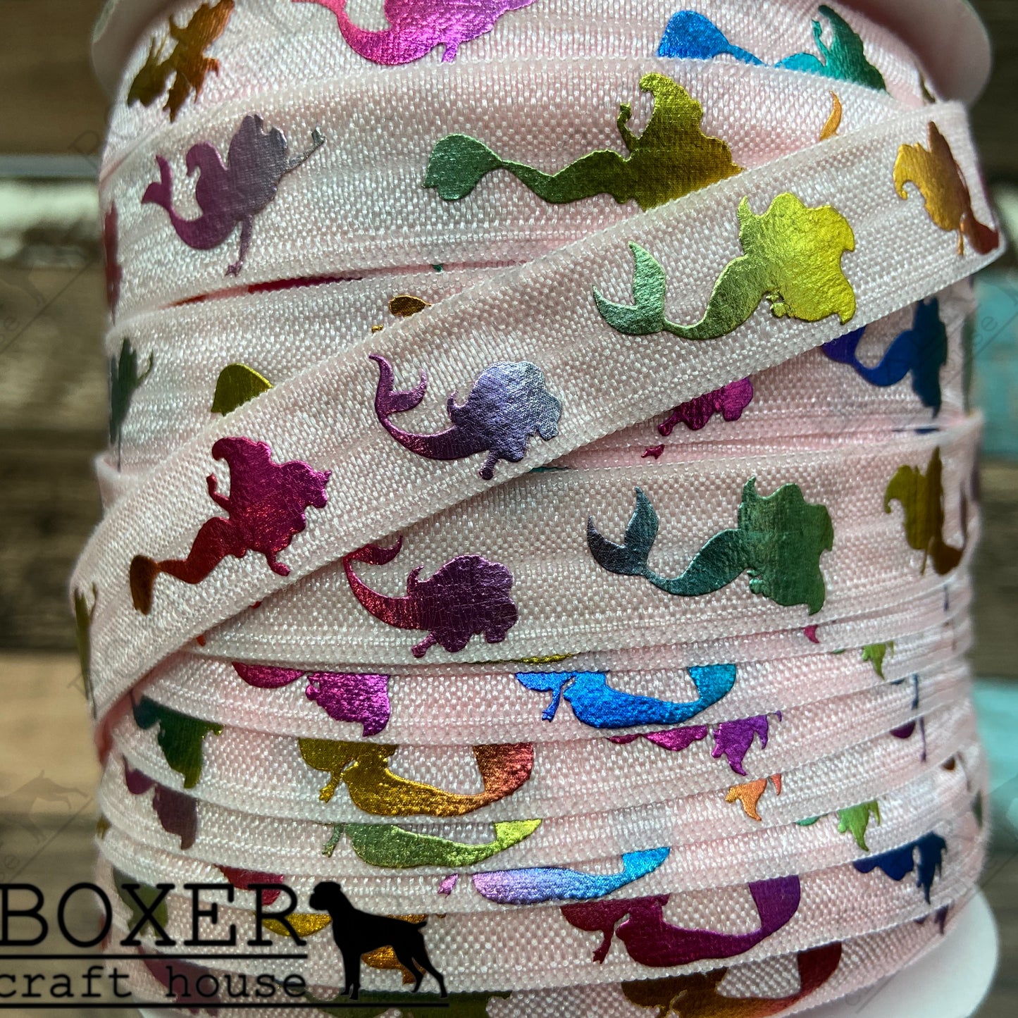 Pink Mermaids FOE 5/8 Fold Over Elastic 1 Yard