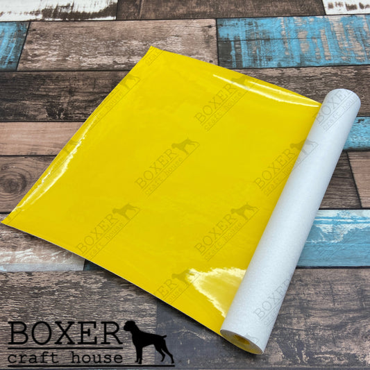 Wetlook Vinyl, Wetlook Faux Leather, Faux Leather, Shiny Vinyl, Sewing Vinyl, Wetlook, Yellow Wetlook, Boxer Craft House Faux Leather, Embroidery Vinyl,