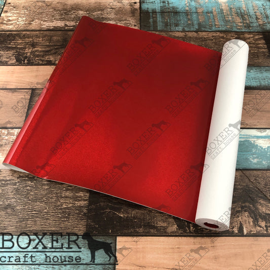 Scarlet Red Glisten Faux Leather, Red Glitter Faux Leather, Scarlet Red Embroidery Vinyl, Faux Leather, Sewing Faux Leather, Glisten Faux Leather from Boxer Craft House, Boxer Craft House Embroidery Vinyl,