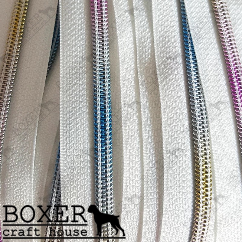 Nylon #5 Zipper - Rainbow Coil White Tape