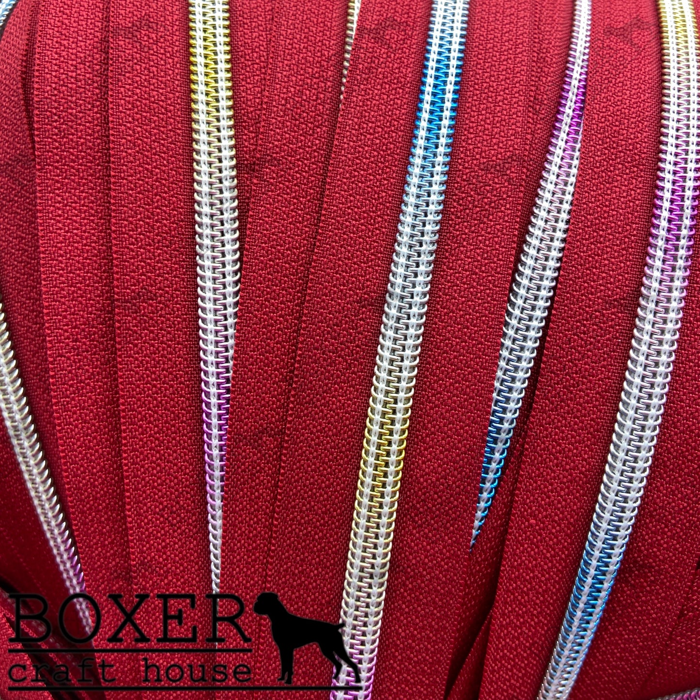 Nylon #5 Zipper - Rainbow Coil Red Tape