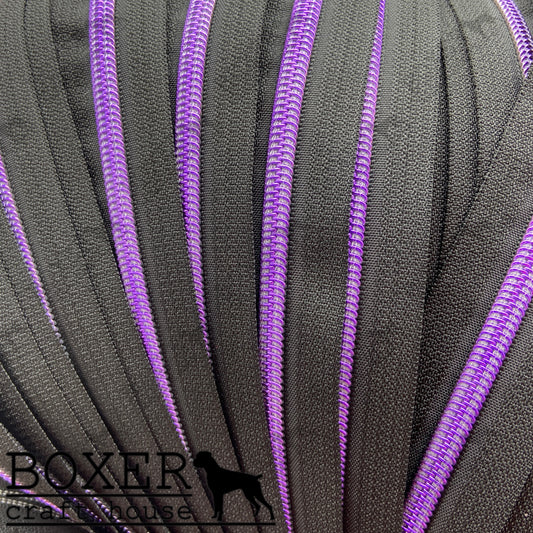 Nylon #5 Zipper - Purple Coil Black Tape