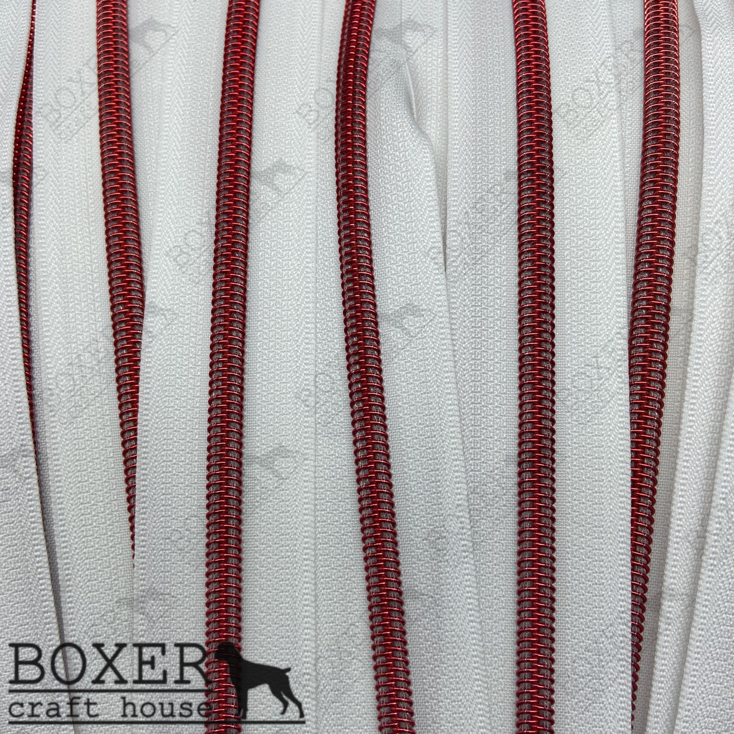 Nylon #5 Zipper - Red Coil White Tape