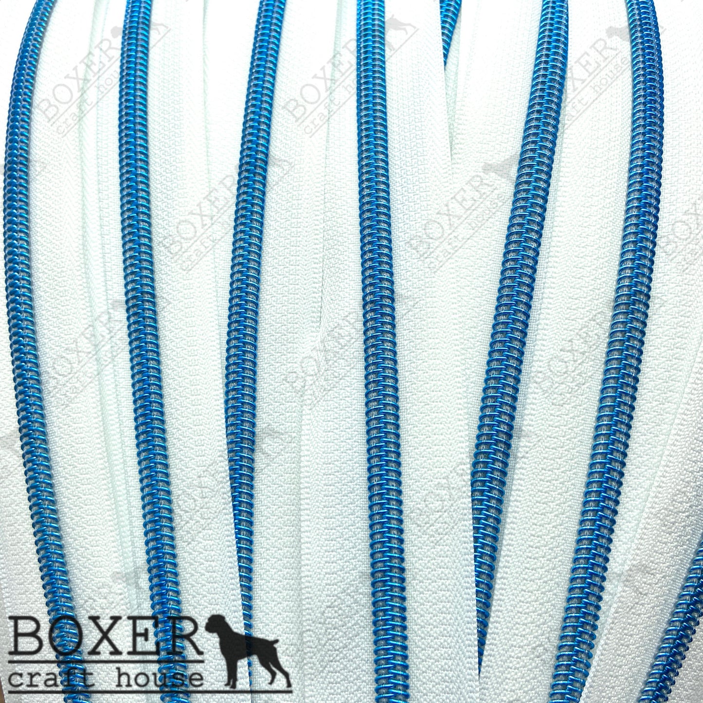 Nylon #5 Zipper - Sapphire Blue Coil White Tape