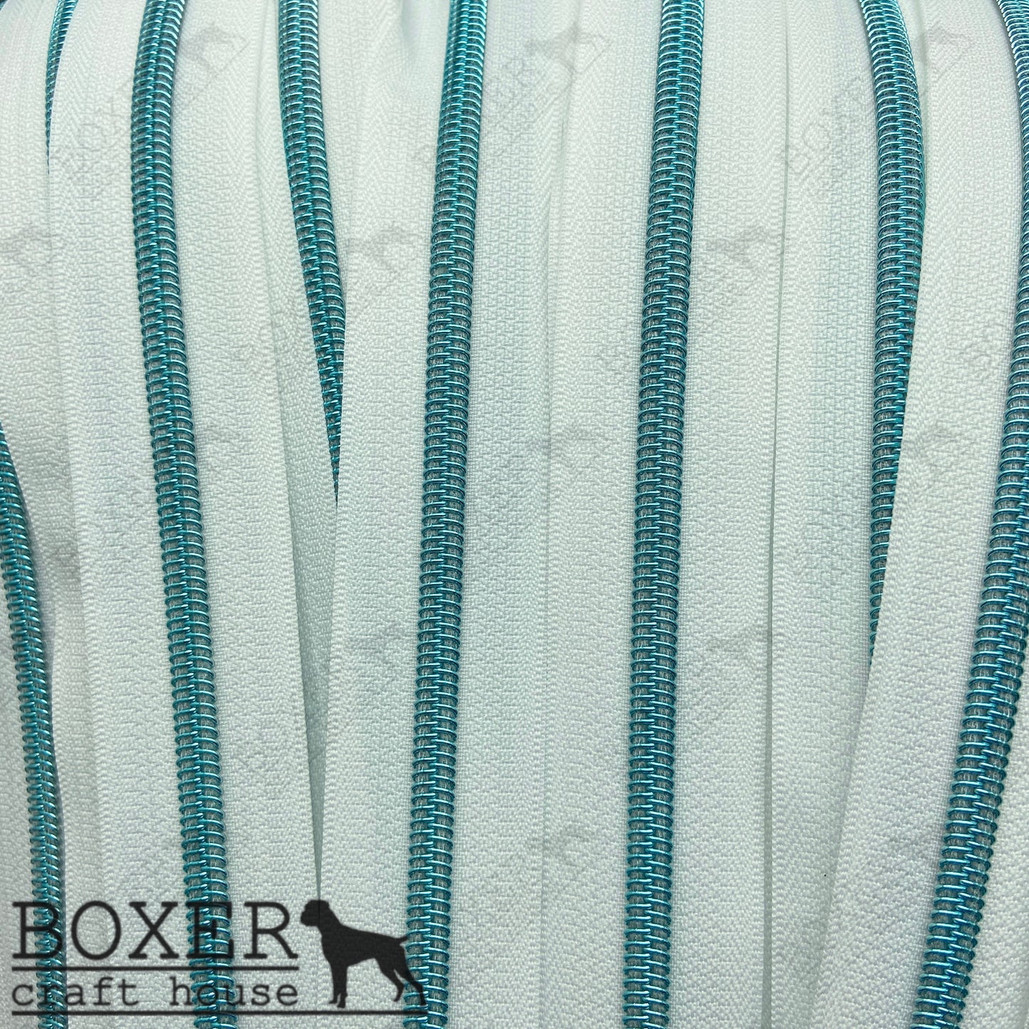 Nylon #5 Zipper - Crystal Blue Coil White Tape