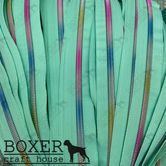 Nylon #5 Zipper - Rainbow Coil Mint Tape