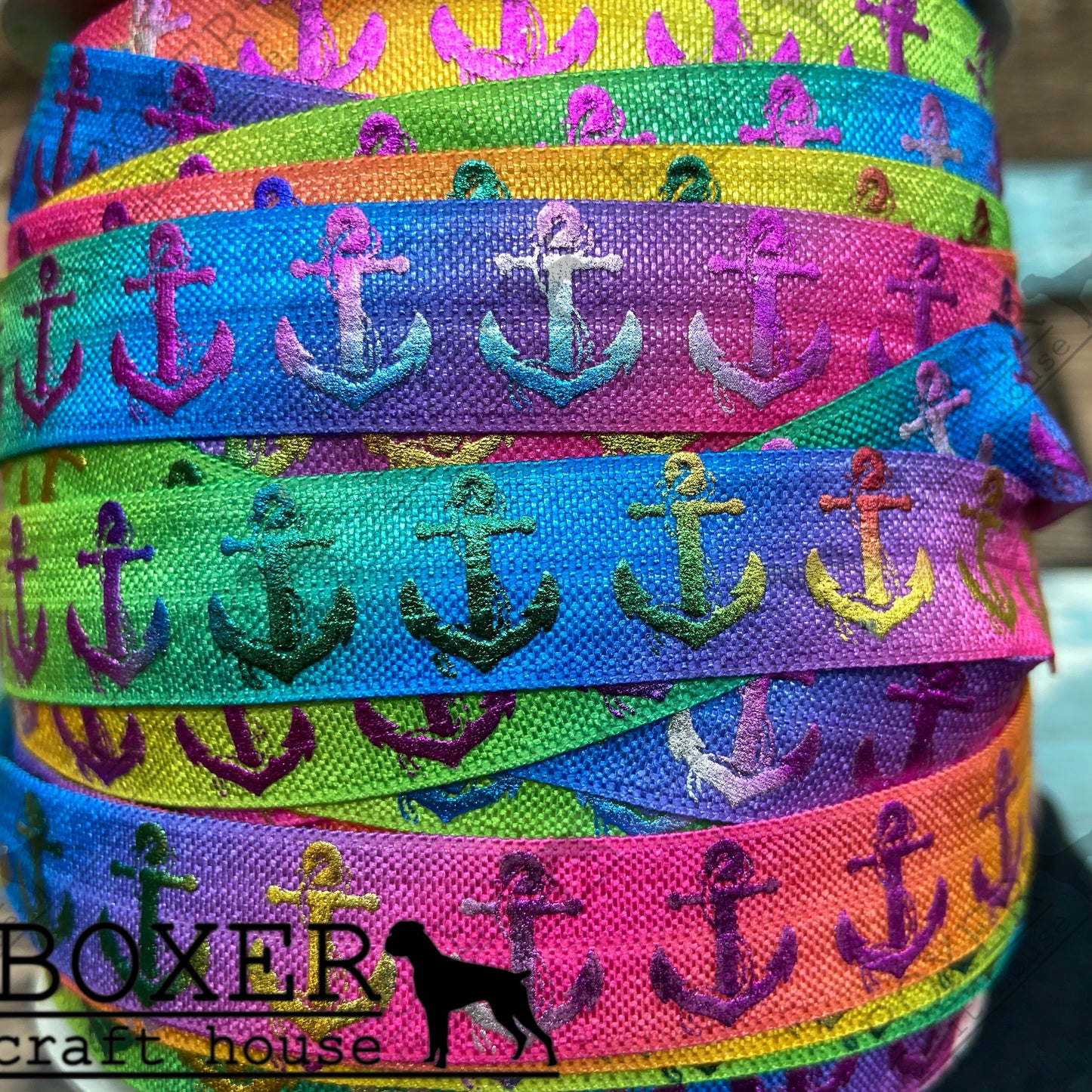 Anchors Away Rainbow FOE 5/8 Fold Over Elastic 1 Yard