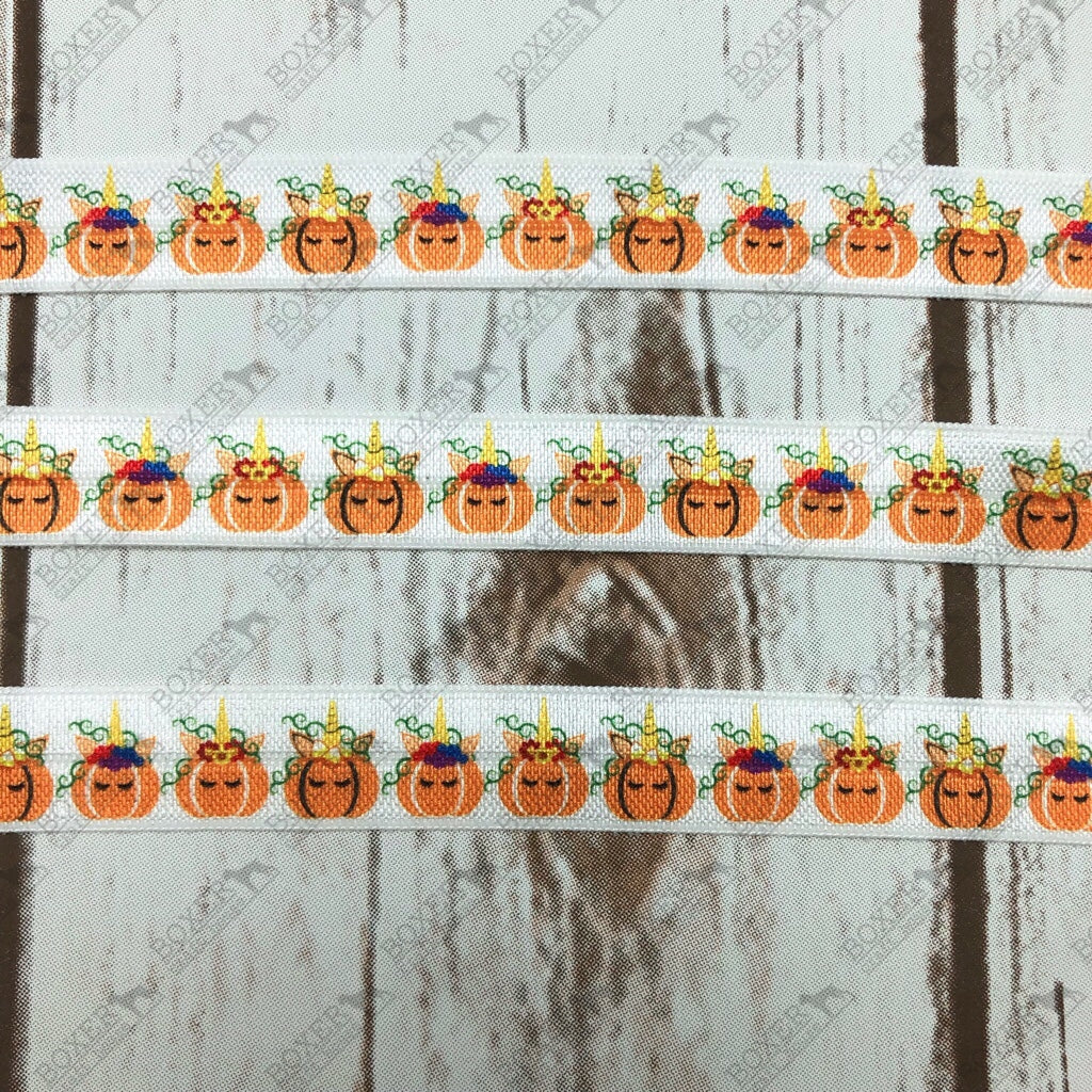 Pumpkin Unicorns Fold Over Elastic 5/8 FOE 1 Yard