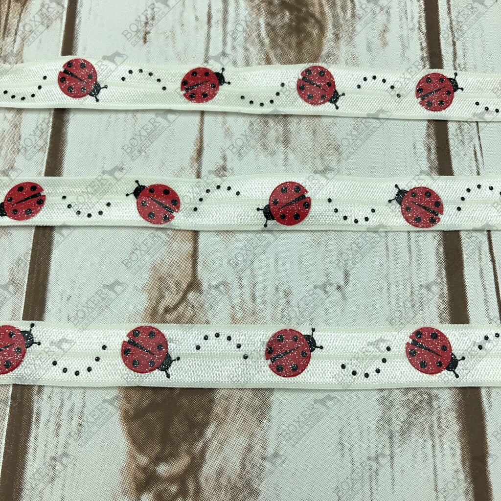 Ladybug Glitter Fold Over Elastic 5/8 FOE 1 Yard
