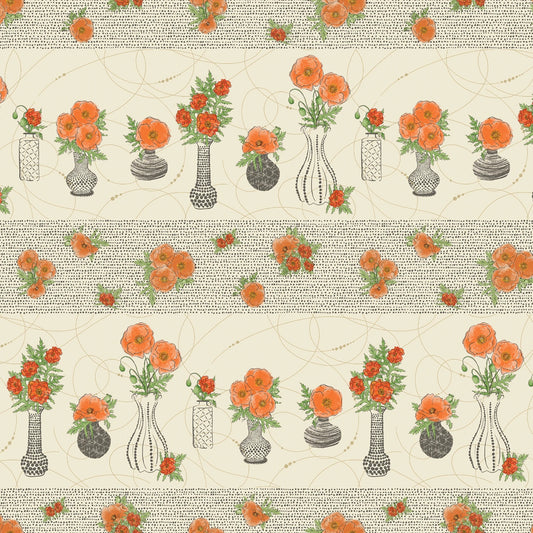 Treasured Poppies Stripe - Natural