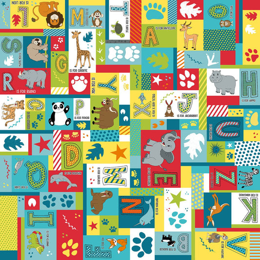 A to Zoo Fabrics, Cotton Fabric, Blank Company Fabric, patchwork design, stacked animals, a zebra pattern, Alphabet Cotton Fabric, Hannah of Pencil & ink, nursery décor and baby quilts, Fun fabrics, Zoo Prints, Going to the Zoo zoo zoo how bout you you you,