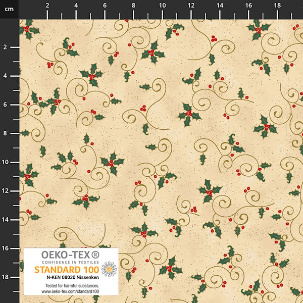 We Love Christmas - Beige Gold Holly Leaves