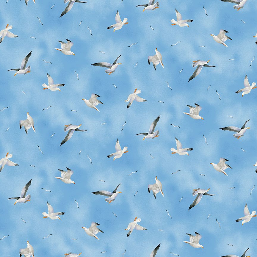 Beach Cotton Fabric Collection, Beach, tossed seashells, tossed flowers, tossed bicycles, tossed seagulls, sand, beach chairs, and all over coral, Sandcastles Take Me to the Beach, Barb Tourtillotte, Henry Glass Fabrics Cotton, Quilting Cotton, Beachcomber,