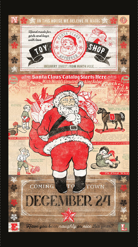 Cotton Fabric, Quilting Cotton, Studio e fabrics, Quilt shop fabrics, Vintage Whisper for Santa, Merry Christmas Fabrics, Lucie Crovatto, Vintage Christmas, Quilting Cottons at Boxer Craft House, Santa Panel