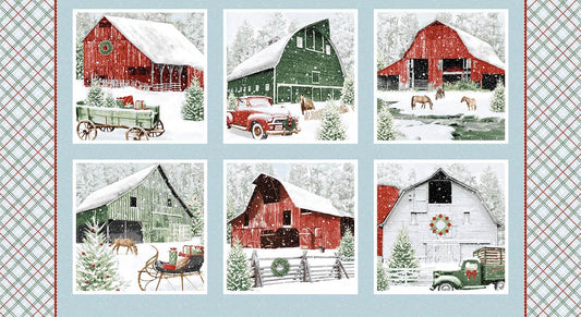 Holiday Spirit Fabrics, Cotton Fabric, Quilting Cotton, Small Business Quilt Shop, Jan Shade Beach, Tis the season Snow, Americana Features, Scenic Barn Fabric, Farm House covered in snow fabric, Jolly Winter, Snowman, Antique Cars in the Snow,