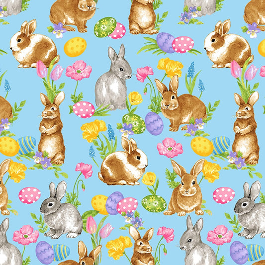 Spring Is Hare - Tossed Bunnies Blue
