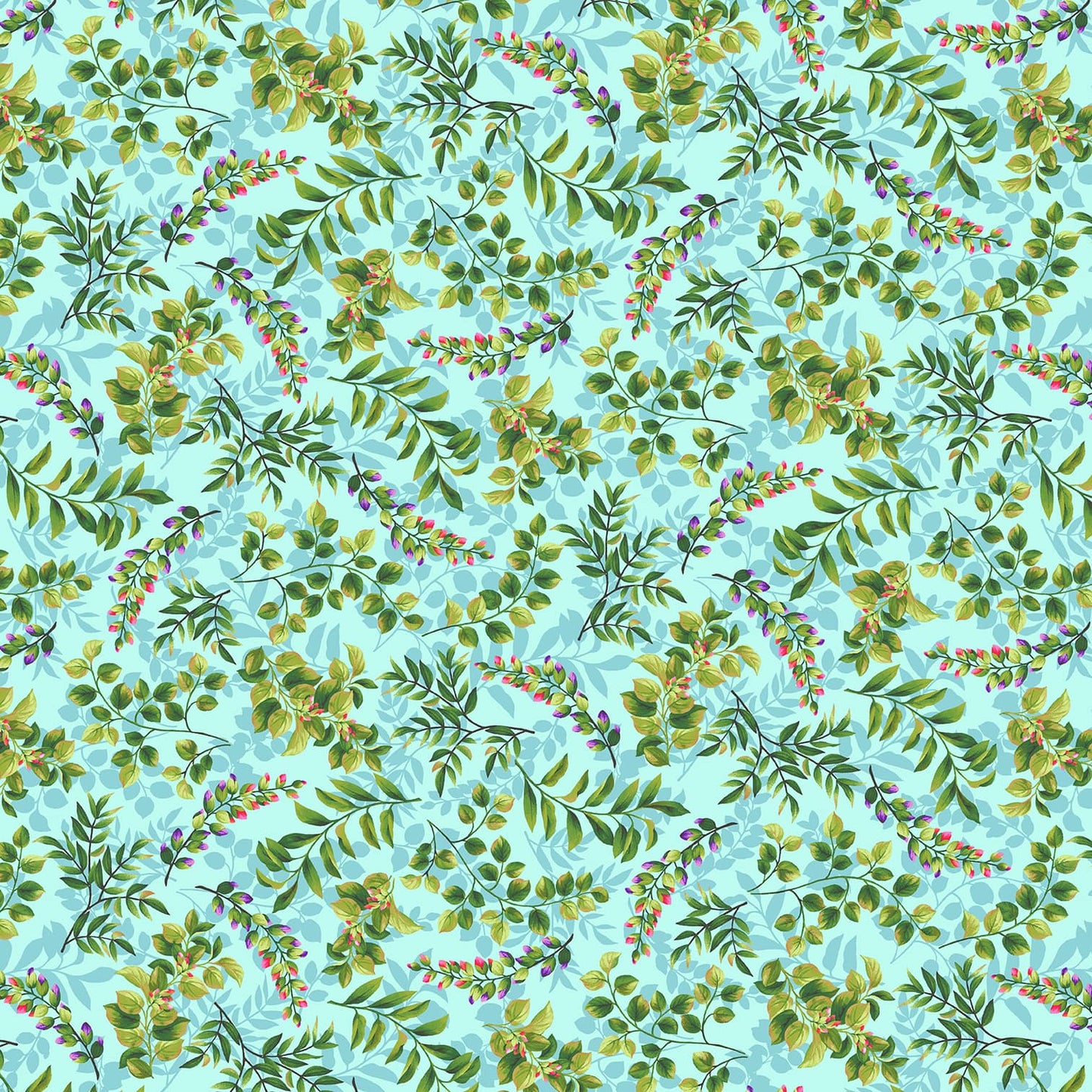 Splendid Path -  Aqua Leaves HALF YARD