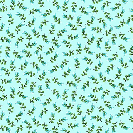 Splendid Path - Ditsy Leaf Aqua HALF YARD