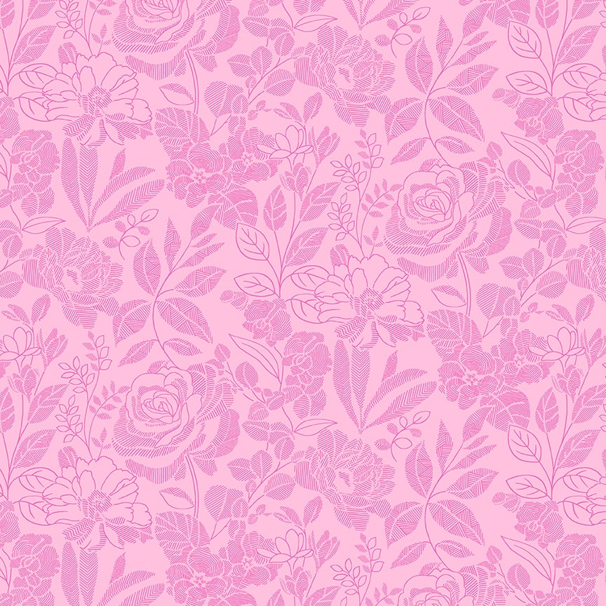 Splendid Path - Tone on Tone Floral Pink HALF YARD