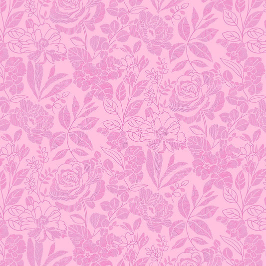 Splendid Path - Tone on Tone Floral Pink HALF YARD