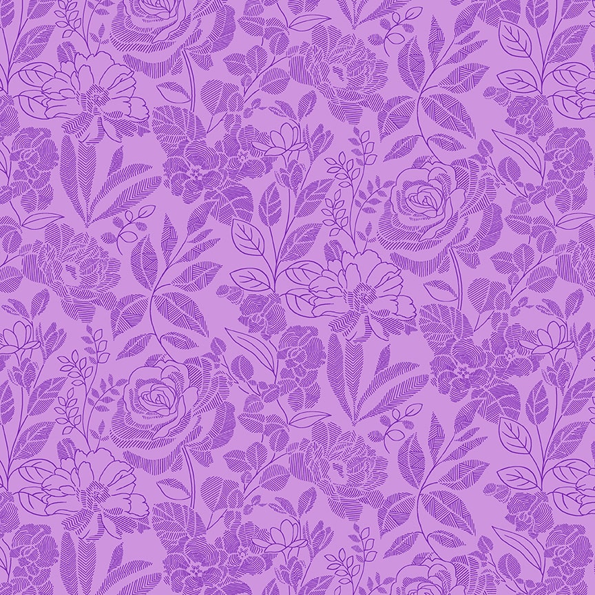 Splendid Path - Tone on Tone Floral Purple HALF YARD