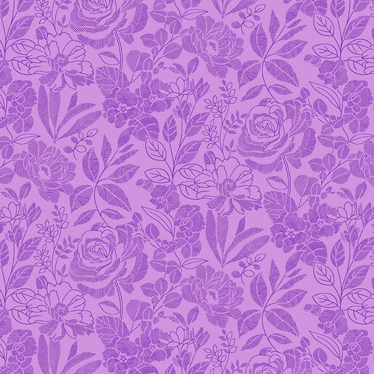 Splendid Path - Tone on Tone Floral Purple HALF YARD