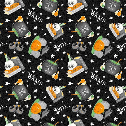 Shelly Comiskey of Simply Shelly Designs, Halloween Fabric, Cotton Fabric, Trick or Treat, This is Halloween, Night of Olde Salem Fabrics, Glow in the dark fabric, Quilters Cotton, Henry Glass Fabric , Spooky Characters, Black cats, Witch's hat, Witches hat, Haunted Houses, Double double toil and trouble, Glow Tossed Motifs,