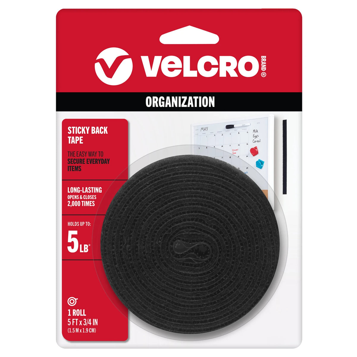 VELCRO Brand Sticky Back 5ft x 3/4in Tape Black