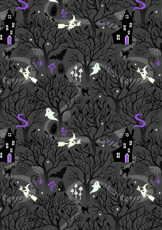 Witchy Woods -Halloween on Dark Grey Glow in the Dark