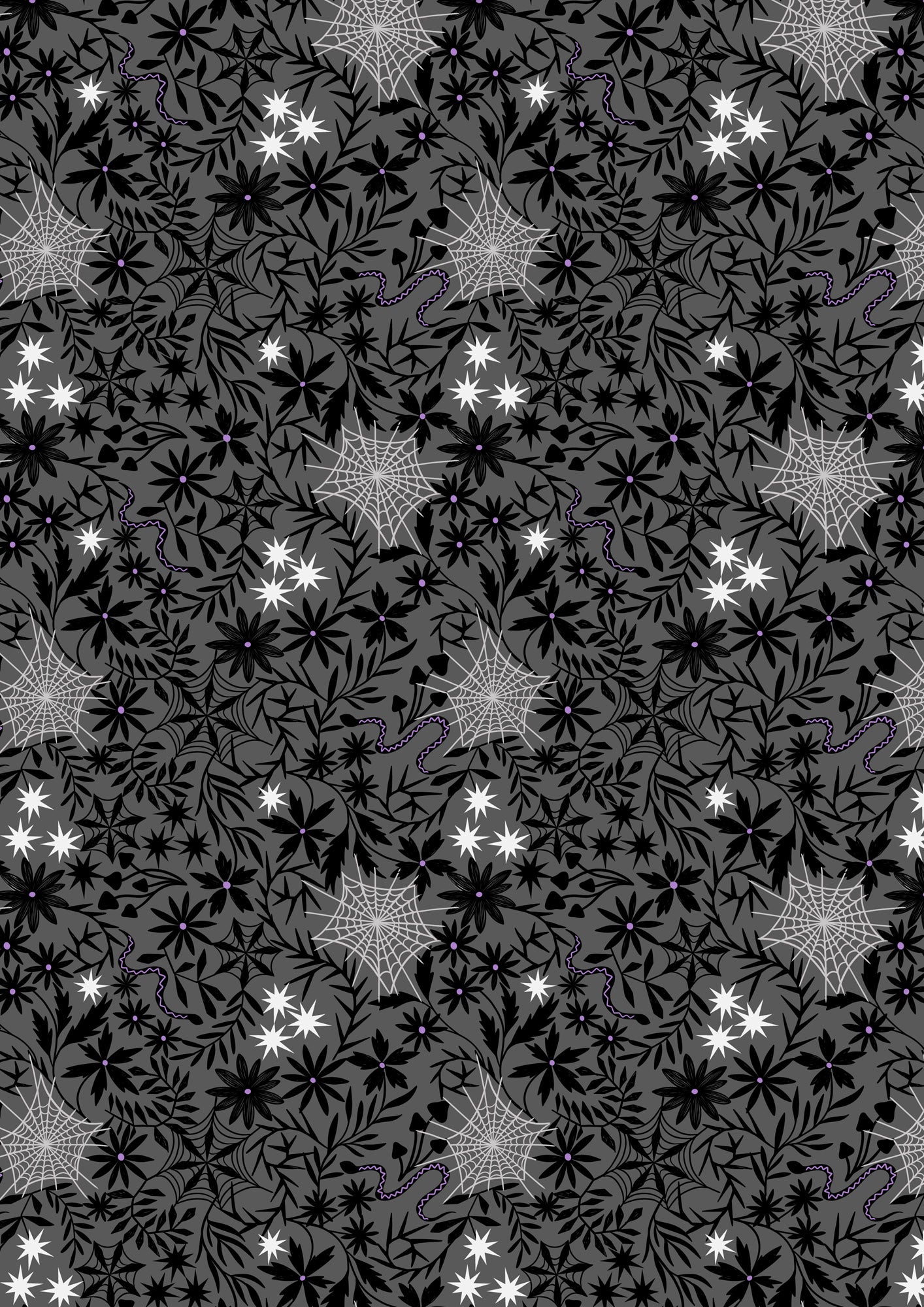 Witchy Woods - Floral Cobwebs on Grey Glow in the Dark