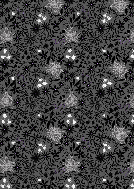 Witchy Woods - Floral Cobwebs on Grey Glow in the Dark