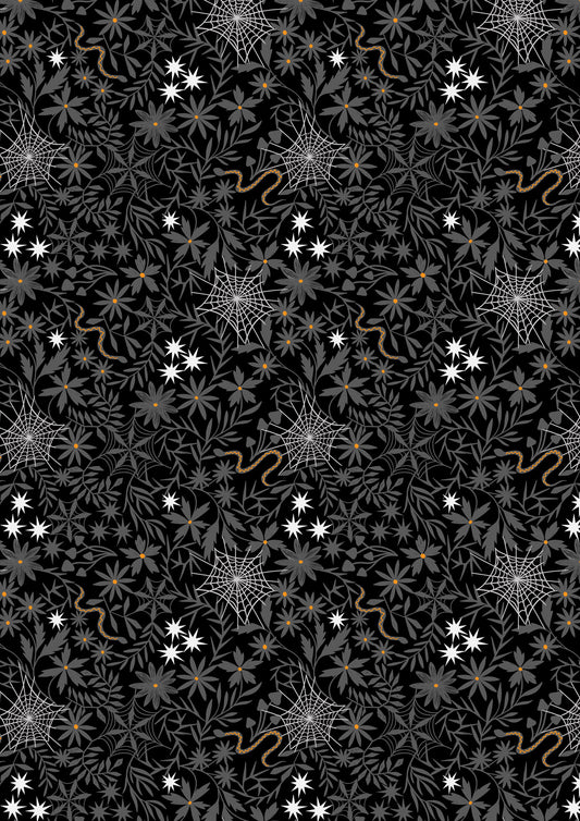 Witchy Woods - Floral Cobwebs on Black Glow in the Dark