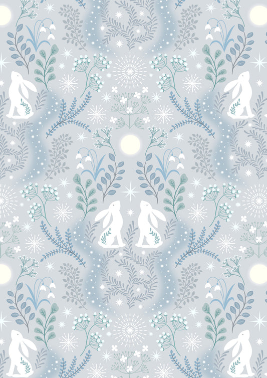 A Winter's Moon - Winter Hare on Light Silver with Pearl