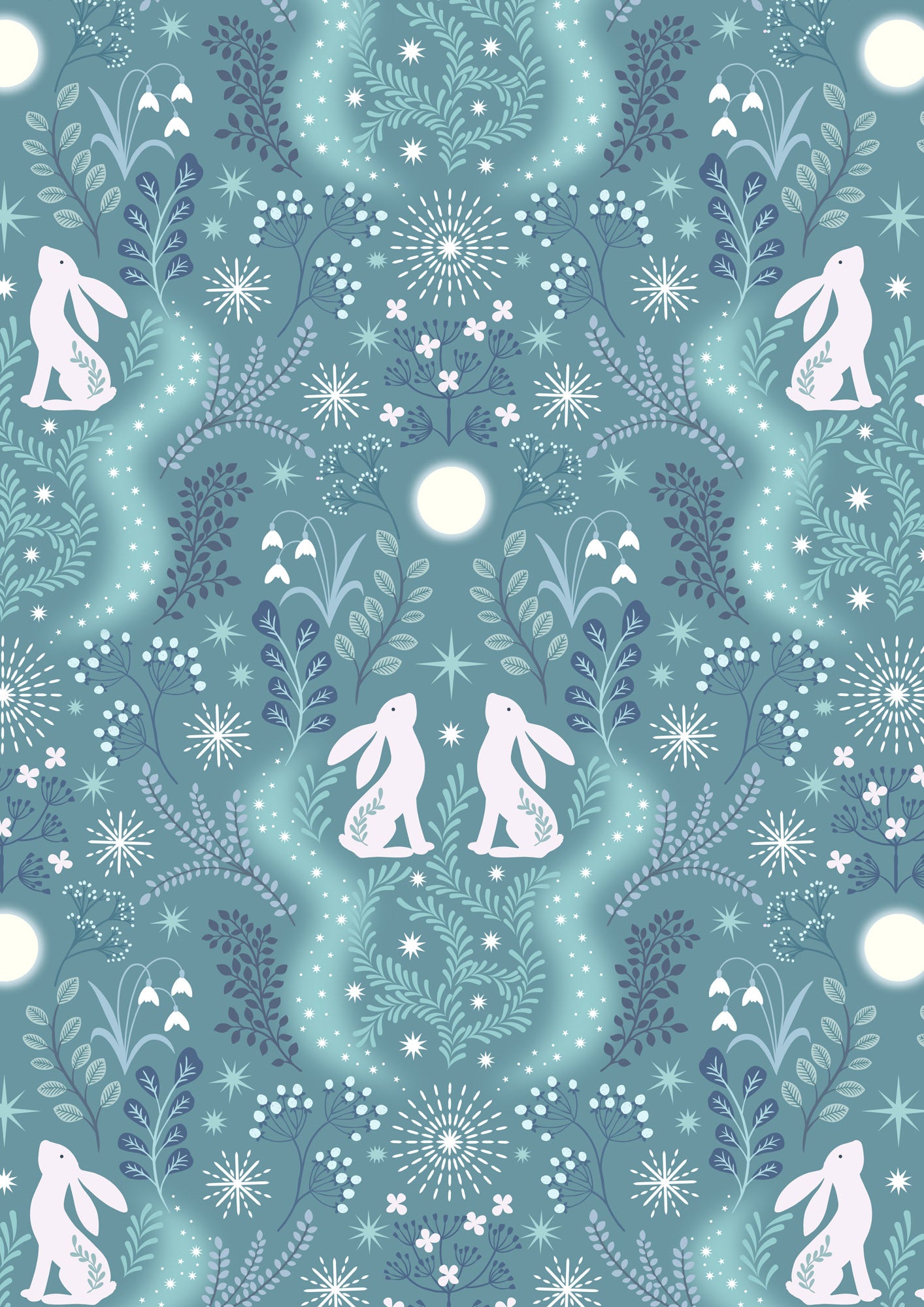 A Winter's Moon - Winter Hare on Iced Aqua with Pearl
