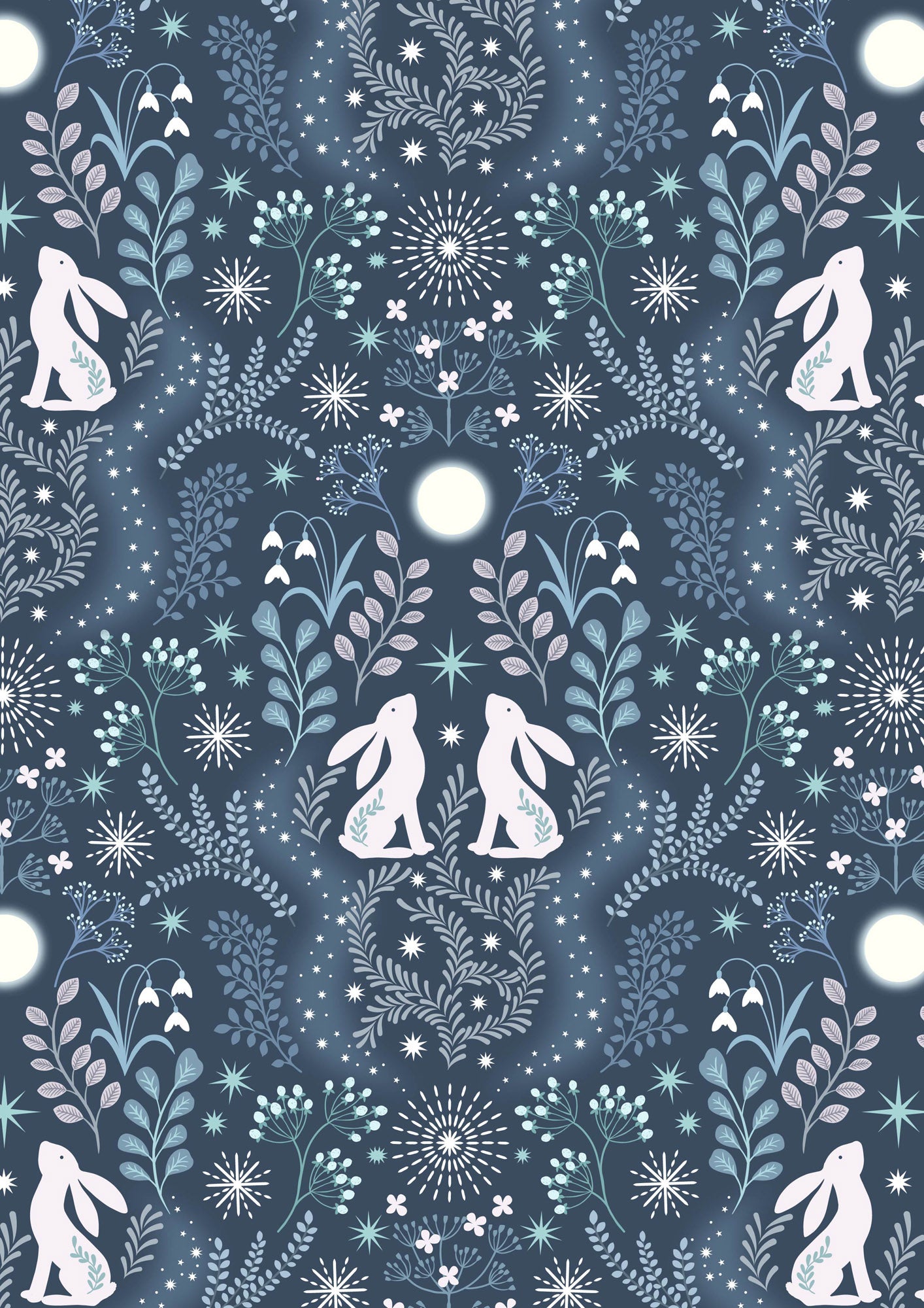 A Winter's Moon - Winter Hare on Midnight Blue with Pearl