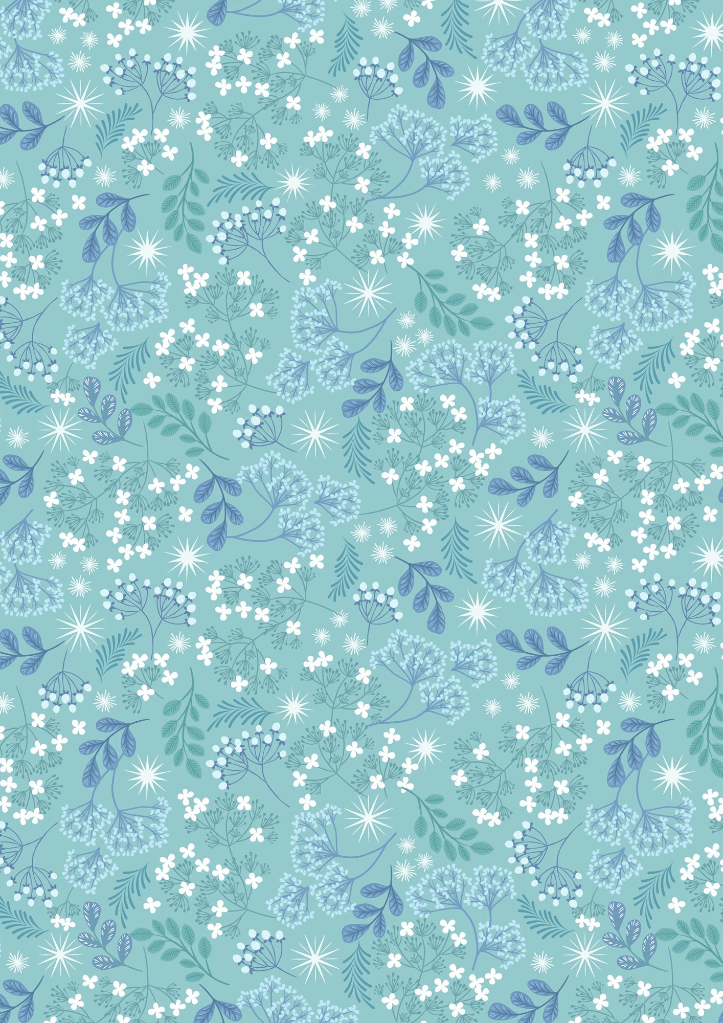 A Winter's Moon - Frosted Foliage on Light Aqua with Pearl