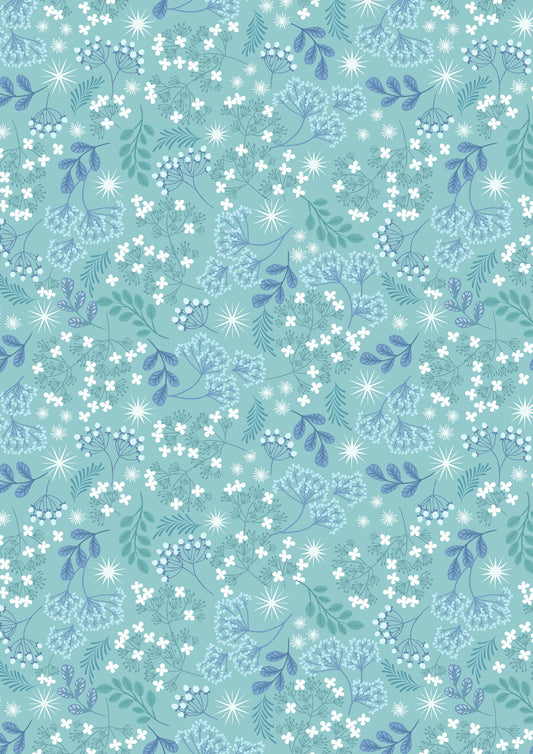 A Winter's Moon - Frosted Foliage on Light Aqua with Pearl