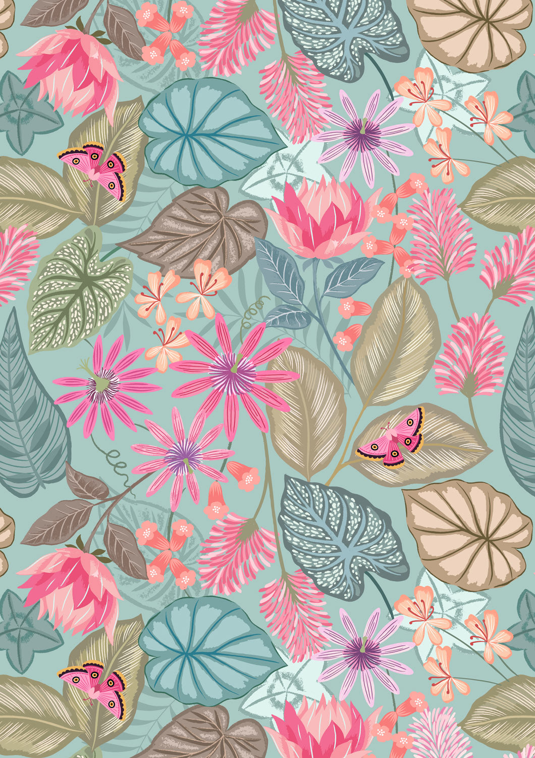 Botanical Oasis - Botanical Flora On Oasis Blue