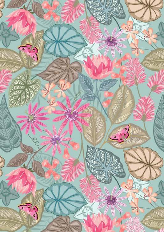 Botanical Oasis - Botanical Flora On Oasis Blue
