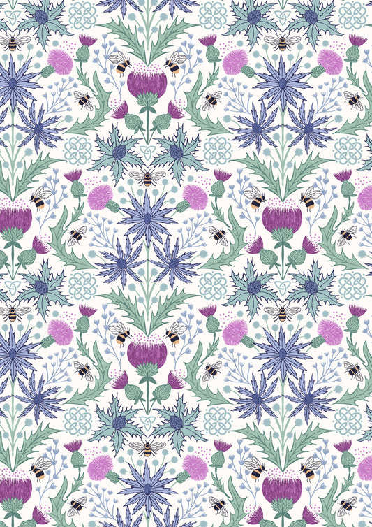 Mirrored Thistle and Bee on Cream