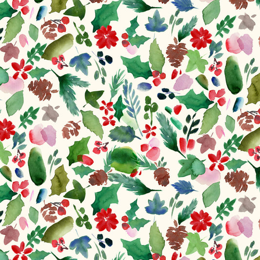 Merry Happy Christmas Festive Foliage - Winter White