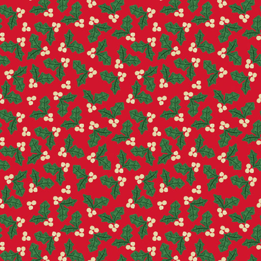 Merry Happy Christmas - Holly Festive Red