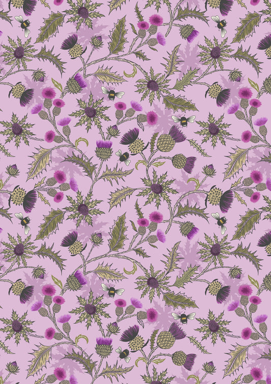 Bee thistle on light heather Lewis and Irene Fabrics Highlands 