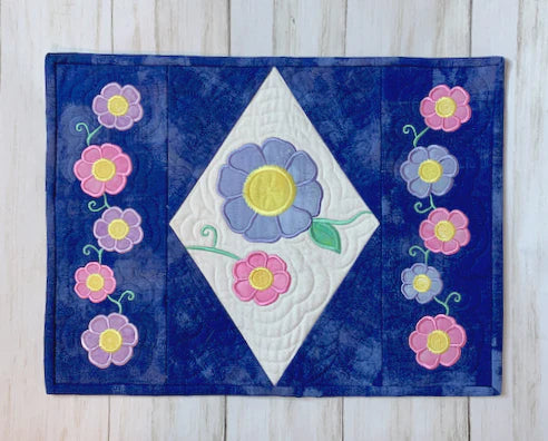 Brilliant Blooms Quilt Table Runner In-the-Hoop Embroidery Design - Pickle Pie Designs