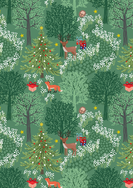 Christmas in Bluebell Wood - Green With Metallic