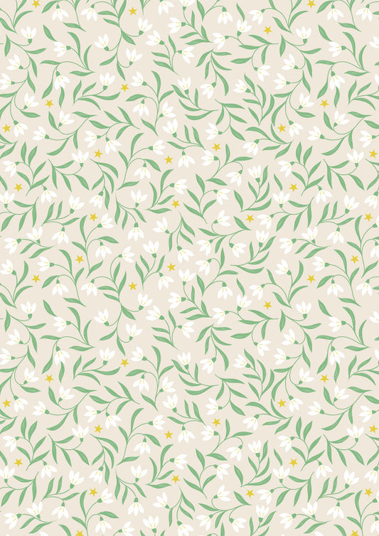 Christmas in Bluebell Wood - Snowdrops On Cream With Metallic
